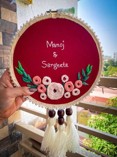 Embroidery Hoop Name plate for special ones on special occassions 🤍🤍 #embroidery #embroideryart #art #artist #artwork #artistsoninstagram #artcreative #embroideryartist #homedecorideas #homedecordiy #diy #diyideas #diyhomedecor #couplegifts #giftideas Home Embroidery, Name Plates For Home, Name Plates, Name Art, Hoop Art, Artist Artwork, Embroidery Hoop, Name Plate, Embroidery Art