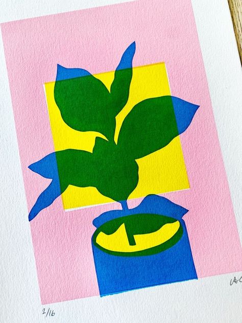 Layered House Plant A4 Screen Print - Etsy UK Multi Color Screen Printing, Cool Screen Prints, Cute Plant Illustration, Screen Print Pattern, Cmyk Screen Print, Layered Screen Printing, Simple Screen Print, Simple Screen Printing Ideas, Screen Printing Designs Textiles