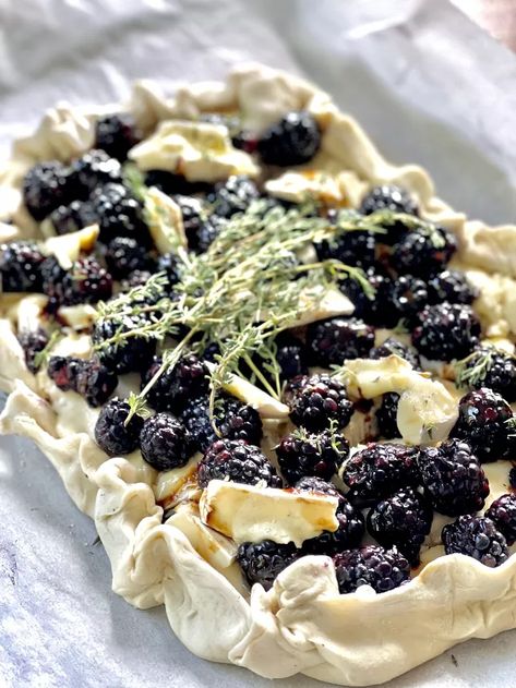 Brie and Blackberry Galette | Foodtalk Fresh Finger Food, Blackberry Galette, Brie Baked, Balsamic Reduction Recipe, Easy Impressive Dessert, Blackberry Recipes, Galette Recipe, Easy Lunch Ideas, Balsamic Reduction