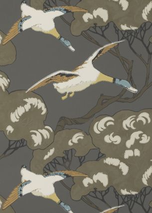 FG090.J80 - G P & Baker Mulberry Flying Ducks, Ducks Wallpaper, Mulberry Fabric, Flying Ducks, Duck Wallpaper, Charcoal Wallpaper, Mulberry Home, Cloud Wallpaper, Bird Wallpaper