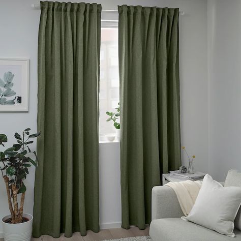 BLÅHUVA Blackout curtains, 1 pair - green - IKEA Green Curtains Living Room, Block Out Curtains, Green Curtains, Darkening Curtains, Dreamy Bedrooms, Room Darkening Curtains, Bedroom Green, Curtains Bedroom, Curtains Living Room