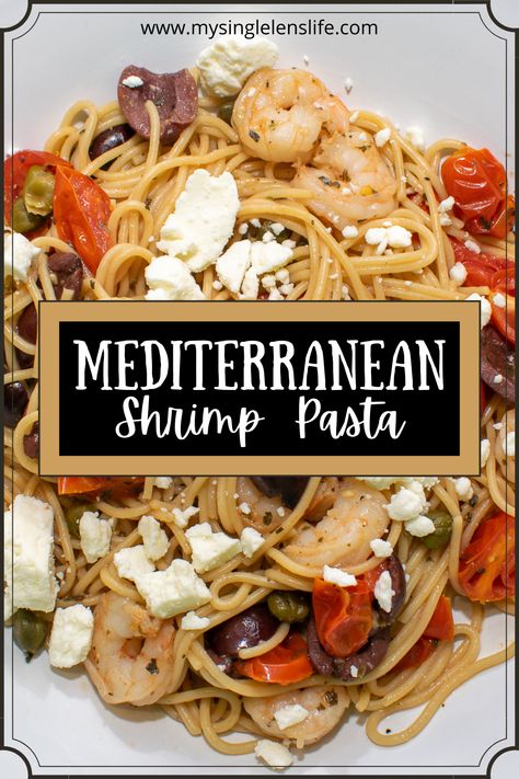 Shrimp and pasta topped with feta cheese Mediterranean Diet Shrimp Pasta, Mediterranean Shrimp Pasta Recipes, Mediterranean Diet Shrimp Recipes, Mediterranean Shrimp Recipes, Mediterranean Diet Pasta, Mediterranean Pasta Recipes, Mediterranean Shrimp Pasta, Mediterranean Shrimp Recipe, Nancy Thompson