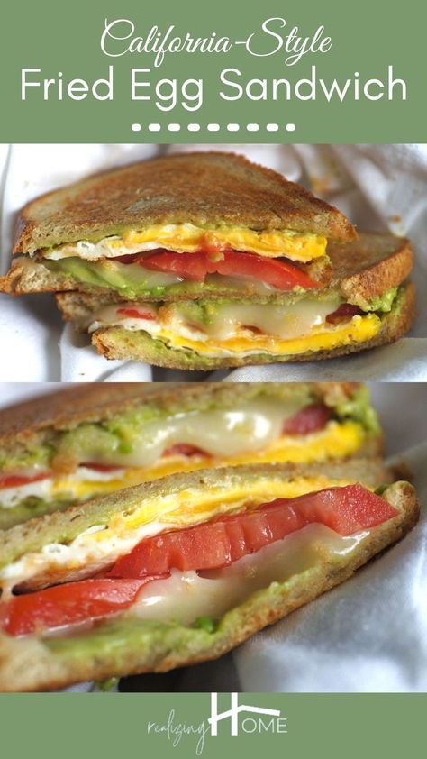 A sandwich cut in half shows all the layers of fried egg, guacamole, tomato and provolone. Fried Egg Grilled Cheese, Fried Egg Grilled Cheese Sandwich, Egg And Onion Sandwich, Egg Tomato Breakfast Sandwich, Fried Eggs Breakfast, Fried Egg Sandwich Breakfast, Egg Sandwich, Sandwich Recipes Dinner, Ham And Egg Sandwich