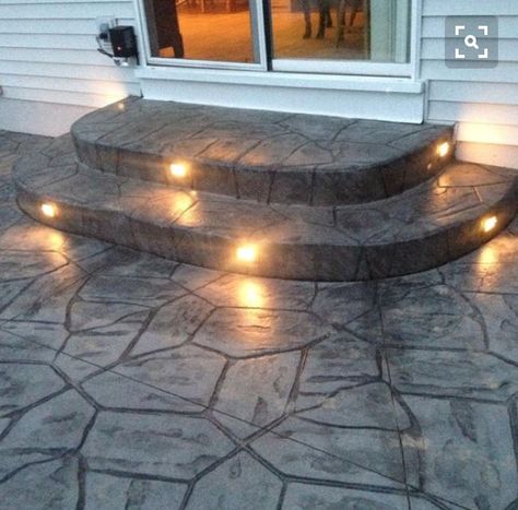 Lighting in stamped concrete Patio Stairs, Cement Patio, Concrete Patios, Concrete Patio Designs, Patio Steps, Backyard Garden Landscape, Stamped Concrete Patio, Summer Backyard, Outdoor Patio Lights