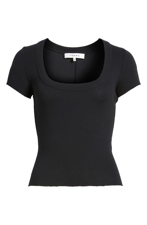 Short Sleeve Work Blouse, Fitted Scoop Neck Short Sleeve Top, Casual Black Scoop Neck Short Sleeve Top, Fitted Scoop Neck T-shirt For Everyday, Fitted Ribbed T-shirt With Scoop Neck, Fitted Black T-shirt With Scoop Neck, Fitted Tshirt, Thrifting Ideas, Cole Haan Women Shoes