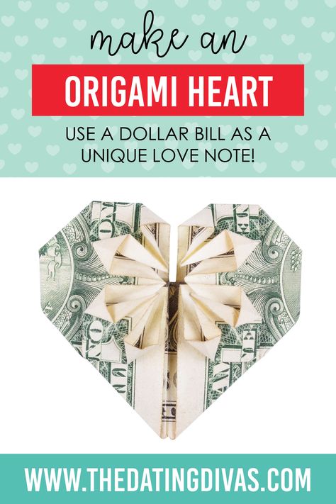 Origami Heart Dollar Bill Tutorial, Heart Out Of Money, Oragami Money Easy, Dollar Heart Origami, Oragami Money, Origami Heart Instructions, Money Origami Heart, Easy Money Origami, Easy Origami Heart