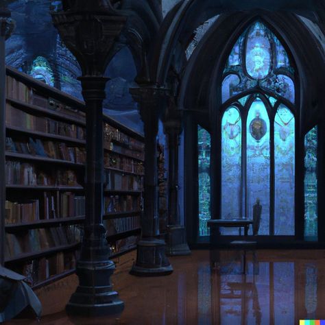 Blue Academia Aesthetic, Blue Library, Boarding School Aesthetic, Witch School, Dark Castle, Nightmare Moon, Castle Aesthetic, Blue Magic, Fantasy Castle