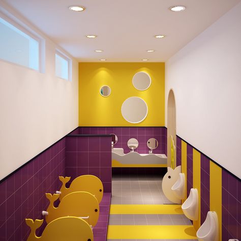 Daycare Toilet Design, Daycare Design Architecture, Kindergarten Bathroom Design, Creche Interior Design, Daycare Restroom Ideas, Preschool Bathroom Ideas, Kids Toilet Design, Kindergarten Interiors, Daycare Bathroom Ideas