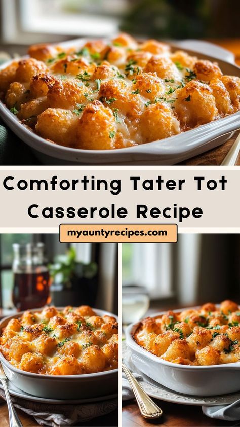 Indulge in the ultimate comfort food with this Comforting Tater Tot Casserole Recipe. Loaded with ground beef, creamy sauce, and topped with golden, crispy tater tots, it's a dish that's as satisfying as it is easy to make. Perfect for family dinners or potlucks, this casserole is a hit with everyone. Serve with a dollop of sour cream for extra flavor!