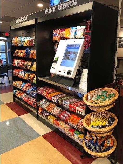 Micro Market Stands – All State Manufacturing Micro Market Design, Mini Grocery Store Design Small Spaces, Snack Display Ideas, Mini Market Store Ideas, Micro Market, Snack Display, Grocery Store Design, Market Stands, Coffee Center