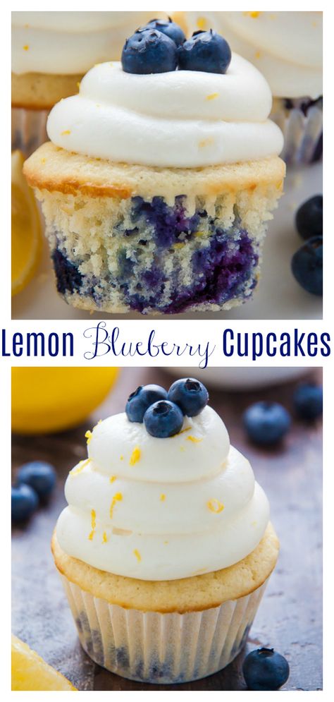 Lemon Blueberry Cupcakes, Baker By Nature, Blueberry Cupcakes, Lemon Cream Cheese Frosting, 귀여운 음식 그림, Gourmet Cupcakes, Lemon Flavor, Cupcake Flavors, Yummy Cupcakes