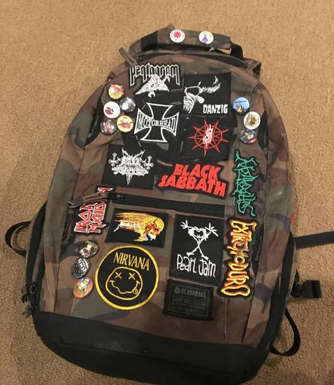 Battle Backpack, Metalhead Backpack, Decorated Backpack, Punk Backpack, Backpack With Patches, Bag With Patches, Customized Backpack, Patch Aesthetic, Patches Backpack