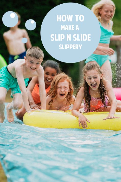 It goes without saying that being slippery is an important attribute for any good slip and slide. And inflatable slip and slides start out pretty slippery right out of the box. But it helps to know how to make a slip and slide even more slippery. And it’s especially good to know the safest way of accomplishing that goal, too. Slip And Slide Party, Best Slip And Slide, Slip N Slide, Slip And Slide, Games For Teens, Best Soap, Water Slides, Slides