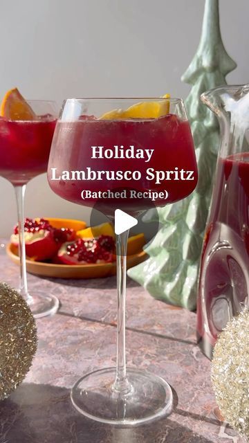 Stephanie Wahler on Instagram: "Day 11 of 25 Holiday Bevs! ✨✨ Bring a festive sparkle to your holiday gatherings with this Lambrusco Spritz batch recipe, a bubbly, refreshing drink sure to please everyone. Serves (10-12) 2 1/2 cups pomegranate juice 1 1/2 cups blood orange juice 1 1/2 cups bourbon 1/3 cup maple syrup Two 750ml or one 1.5l Lambrusco Top each glass with a splash of sparkling water when serving Orange slices and pomegrante arils for garnish Serves 1 1.5 oz pomegrante juice 1 oz blood orange juice 1 oz bourbon .25 oz maple syrup 6 oz Lambrusco 2 oz sparkling water Orange slices and pomegrante arils for garnish #batchedcocktails #holidayspritz #lambrusco #lambruscospritz #holidaypartydrink #holidaypartydrink #holidaycocktails #holidayrecipes #drinkrecipes #winte Lambrusco Spritz, Blood Orange Cocktail, Holiday Party Drinks, Blood Orange Juice, Pleasing Everyone, Pomegranate Juice, Holiday Cocktails, Sparkling Water, Orange Slices