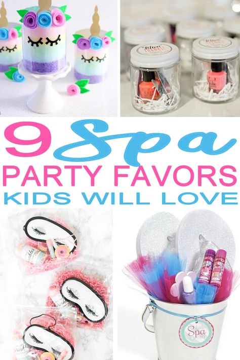 Spa Party Favors! 9 spa party favor ideas for a spa theme party! Kids will love to take home any one of these spa favors. Goodie bags, candy,  DIY party favor bags and more. Gret for birthdays, baby showers, bridal showers and girls weekend parties too! Get the coolest, best and most amazing spa party favor ideas now! Spa Party Ideas For Girls Birthday, Spa Themed Birthday Party, Girls Makeup Party, Spa Party Activities, Diy Spa Party, Spa Sleepover, Spa Day Party, Kids Spa Party, Spa Party Favors