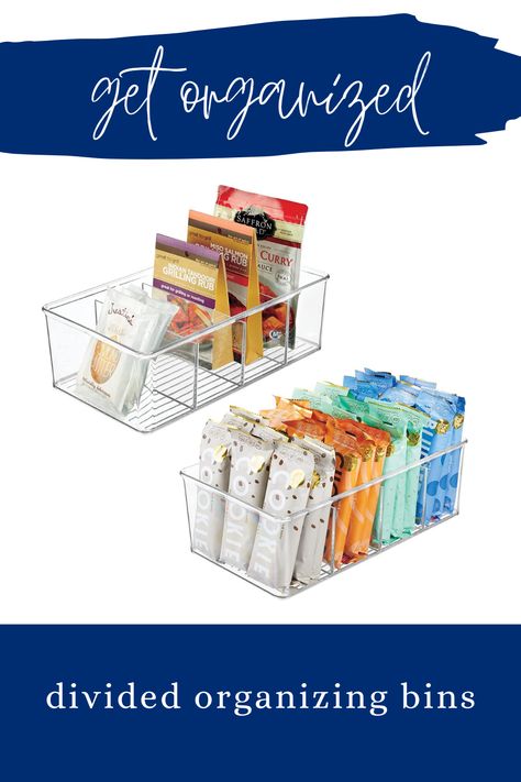 two clear divided storage bins with food items organized inside Snack Drawer, Miso Salmon, Cabinet Pantry, Pantry Fridge, Seasoning And Spice, Organizer Bins, Packaged Snacks, Bar Storage, Snack Containers