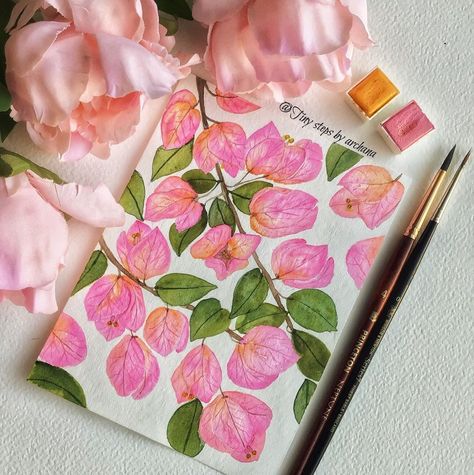 Bougainvillea Painting, Floral Reference, Tattoo Shoulder, Watercolor Flower Art, Flower Names, Visual Journal, Painted Clothes, Watercolor Flower, Bougainvillea