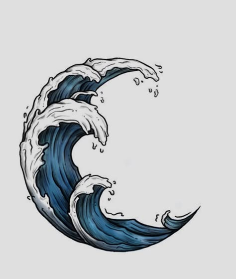 Circular Wave Tattoo, Neotraditional Waves Tattoo, Waves Ocean Drawing, Crashing Waves Drawing, How To Draw Waves Step By Step, Water Wave Drawing, Japanese Waves Drawing, Moon Ocean Tattoo, How To Draw Waves