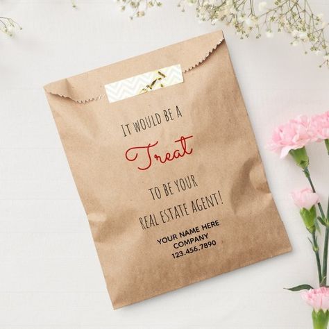 Real Estate Agent Treat Favor Bag | Zazzle Realtor Goodie Bags, Real Estate Giveaway Ideas, Real Estate Door Knocking Ideas, Cookie Favors Packaging, Ortho Marketing, Real Estate Marketing Gifts, Real Estate Client Gifts, Realtor Ideas, Marketing Gifts