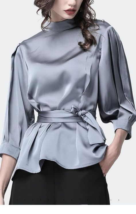 Satin Women's Shirt Vintage Blouse Sexy Women Tops 2022 Fashion || Office Lady Silk Blouse Women #satinBlousesDesign #blousesdesign #topsdesign2022 #streetfashion #howtostyle #officewear #outfit #workwear #blouses #satinsilk #satinblouse #silkblouse #ideas Blouse Satin Hijab, Satin Blouse Designs, Silk Blouse Outfit, Formal Wear Women, Buttoned Shirt, Gaun Fashion, Makeup Mistakes, Fashion Top Outfits, Fashion Tops Blouse