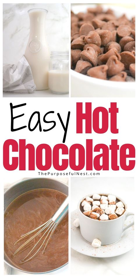 Homemade Hot Chocolate Hot Chocolate With Chocolate Chips, Easy Hot Chocolate Recipe, Hot Chocolate With Cocoa Powder, Easy Hot Chocolate, Hot Chocolate Ingredients, Classic Hot Chocolate, Crockpot Hot Chocolate, Homemade Hot Cocoa, Chocolate Recipes Homemade