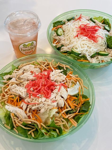 I Tried the Famous Kardashian Salads from Health Nut — SNOBBISH Kardashian Salads, Salad Shop, Asian Dressing, Chinese Chicken Salad, Chow Mein Noodles, Pickled Ginger, Chinese Chicken, Iceberg Lettuce, Health Nut