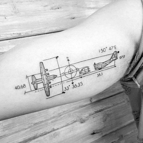 30 Engineering Tattoo Designs For Men - Mechanical Ink Ideas Engineering Tattoo, Aviation Tattoo, Pilot Tattoo, Plane Tattoo, Astronaut Tattoo, Mechanic Tattoo, Airplane Tattoos, M Tattoos, Men Tattoo