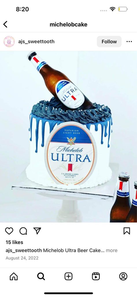 Michelob Ultra Beer Cake, Michelob Ultra Cake, Ultra Beer Cake, Beer Themed Cake, Birthday Cake Beer, Michelob Ultra Beer, Tahoe Tattoo, Squatted Trucks, Tattoo Beach