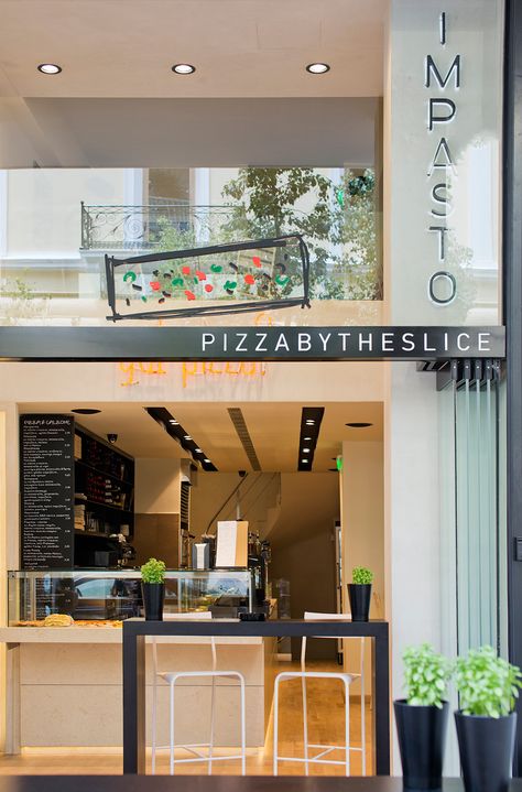 Pizza bar "Impasto",a small pizza place designed by Stones and Walls Small Pizza Shop Design, Small Pizzeria Design Interior, Small Pizza Shop, Small Store Design, Pizza Store, Pizzeria Design, Small Restaurant Design, Pizza Branding, Small Pizza