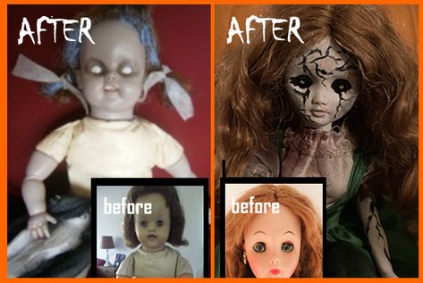 How to Make a Haunted Doll Halloween Prop - How To Make Creepy Dolls, Diy Halloween Doll, Creepy Doll Halloween, Creepy Baby Dolls, Haunted Doll, Homemade Halloween Decorations, Broken Doll, Creepy Halloween Decorations, 2023 Halloween