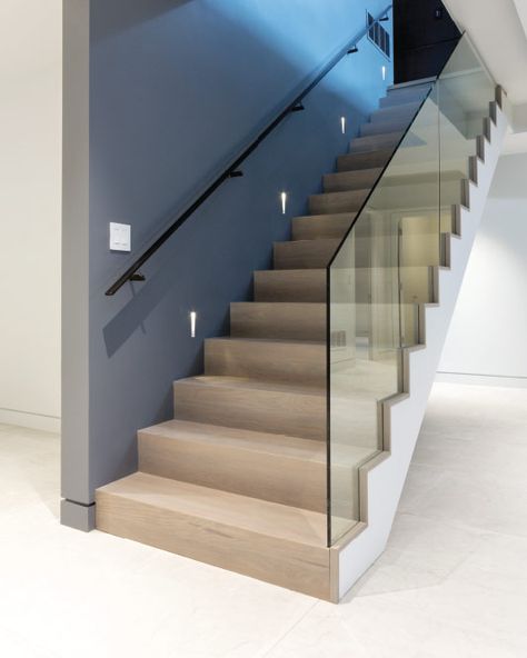 Waterfall Stairs, Main Staircase, Wall Mounted Handrail, Stair Walls, Glass Waterfall, Stair Wall, Steel Handrail, Staircase Wall, Exterior Stairs