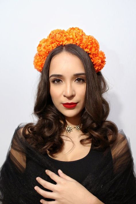 Plastic Headband, Marigold Flower, Flower Skull, 15th Birthday, Mexican Art, Flower Headband, Quinceanera Dresses, Dia De Muertos, Holidays And Events