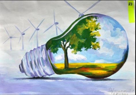 Green Energy, Clean Energy Sustainability Drawing, Save Electricity Poster, Save Energy Paintings, Energy Conservation Poster, Save Energy Poster, Energy Artwork, Electricity Art, Save Water Poster Drawing, Drawing Of Girl