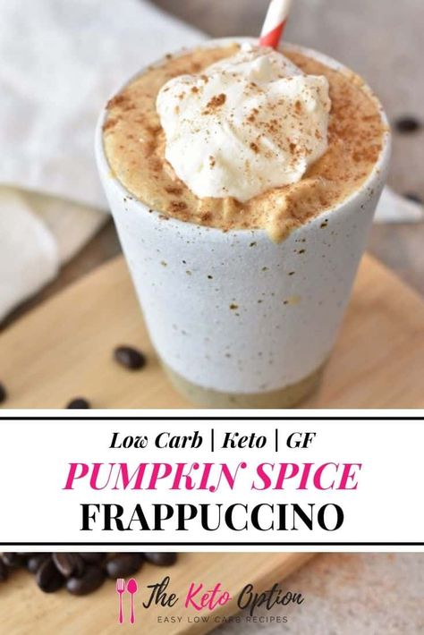 Keto Pumpkin Spice Frappuccino | Make your own pumpkin coffee at home and save the extra carbs and calories | Low Carb Pumpkin Coffee | Visit trinakrug.com/keto-recipes Keto Frappe, Low Carb Gluten Free Breakfast, Pumpkin Spice Frappuccino Recipe, Pumpkin Puree Recipes Healthy, Anabolic Recipes, Pumpkin Spice Frappuccino, Coffee Frappe, Keto Chow, Pumpkin Puree Recipes