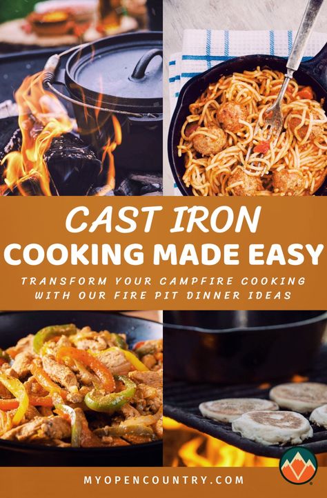 Transform your campfire cooking with our fire pit dinner ideas, all made easy with cast iron. Learn to cook everything from cinnamon rolls for dessert to savory skillet brownies, enhancing your camping experience with each meal. Perfect for foodies who love to combine adventure with mouthwatering dinners. | Learn more about Easy Camping Recipes Camp Cooker Recipes Cast Iron, Rv Food Ideas, Camping Menu Ideas, Best Camping Food, Easy Camping Dinners, Campfire Cooking Recipes, Rv Food, Easy Camping Recipes, Campfire Dinners