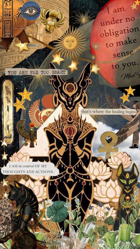 Bastet goddess collage Bastet Goddess Aesthetic, Bastet Goddess Art, Goddess Collage, Positive Manifestation Wallpaper, Goddess Wallpaper, Spiritual Baddie, Bastet Goddess, Positive Manifestation, Afro Futurism