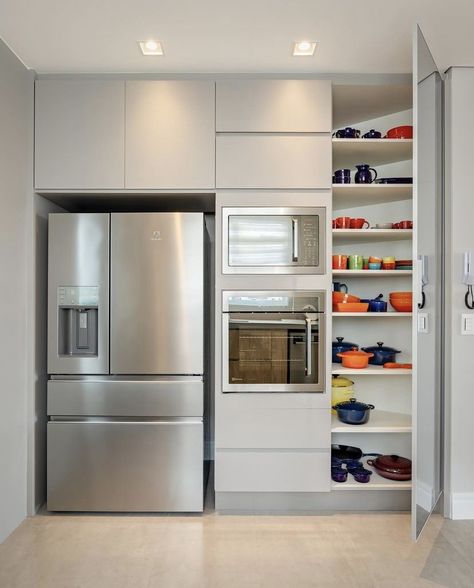 #moderndesign #kitchendecor #interiordesign #homedecor #kitcheninspiration #timelessdesign #kitchenrenovation #modernkitchen #homeimprovement #kitchenstyle Tall Units In Kitchen, Kitchen Tall Units, Kitchen Window Ideas, Kitchen Unit Designs, Luxury Kitchen Cabinets, Halloween Kitchen Decor, Kabinet Dapur, Modern Kitchen Interiors, Kitchen Interior Design Decor