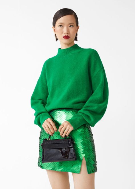 Mock Neck Sweater - Bright Green - Sweaters - & Other Stories US Green Knitwear Outfit, Green Knitwear, Knitwear Sweaters, Knitwear Outfit, Denim Trends, Trending Sunglasses, T Shirt Photo, Mock Neck Sweater, Cool Sweaters