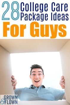 Gifts Box Ideas, Finals Care Package, College Care Package Ideas, College Gift Baskets, Man Smile, College Parents, Care Package Ideas, Birthday Care Packages, College Guys