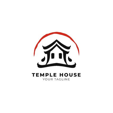 Asian temple house logo design | Premium Vector #Freepik #vector #logo Ancient Logo, Jp Logo, Resturant Logo, Asian Temple, House Logo Icon, House Symbol, Gate Logo, Temple House, Camera Logos Design