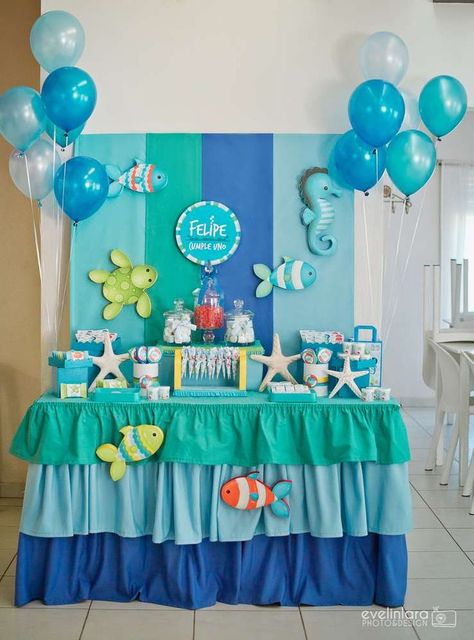 Under the sea birthday party! See more party planning ideas at http://CatchMyParty.com! Turtle Baby Shower, Ocean Baby Showers, Sea Party Ideas, Ocean Birthday, Sea Baby Shower, Sea Birthday Party, Shower Bebe, Sea Birthday, Themed Birthday Party