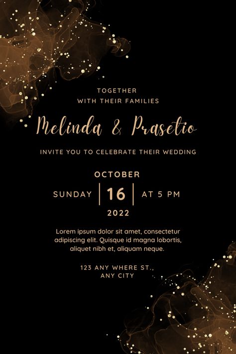 Black And Gold Invitations, Black Gold Wedding, Black Wedding Invitations, Invitation Background, Reception Invitations, Digital Wedding Invitations, Black Invitation, Etsy Wedding Invitations, Gold Invitations