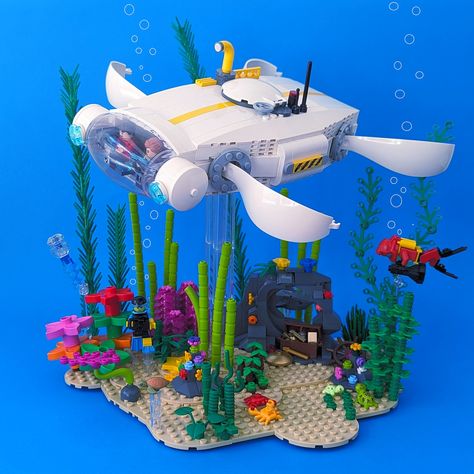 Lego Subnautica, Lego Ocean, Lego Submarine, Ocean Ideas, Easy Lego Creations, Lego Boat, Lego Micro, Lego Inspiration, Go Swimming