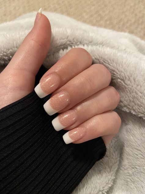 French With Shimmer Base, French Manicure Shimmer, French Tip Nails Shimmer, Shimmery French Tip, Shimmer French Nails, Sparkly French Tip Nails, Sparkly French Tips, 2023 Nails, Glitter Nails Acrylic