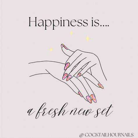 Cocktail Hour Nails on Instagram: "Happiness is a fresh new set 💅💅💅 Book yours starting at $60 now! DM to book! 🤍Booking system pending 🤍 #torontonailtech #toronto #nails #torontonails #liberty village #nailart" Nail Openings Available, Nail Post Ideas, Nail Marketing Ideas, Nail Tech Posts, Nails Post Instagram, Nail Posts Instagram, Nails Quotes For Instagram, Nail Tech Instagram Posts, Nail Instagram Post