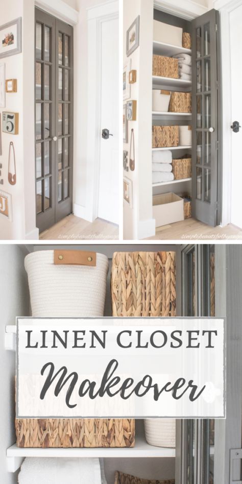 Organizing Linen Closet, Modern Cozy Home, Closet Conversion, Linen Closet Makeover, Small Linen Closets, Bathroom Linen Closet, Linen Closet Storage, Airing Cupboard, Hallway Closet