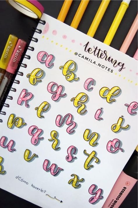 Whether you want to change up your header / title lettering or need a new bullet journal font, these awesome alphabet lettering ideas and spreads will give you the inspiration you need! #bujolettering #alphabet #fonts #bujofont #bulletjournal Bullet Journal Fonts, Letter Styles, Penanda Buku, Bullet Journal Font, Lettering Guide, Bullet Journal Banner, Journal Fonts, Font Ideas, Bullet Journal Notes