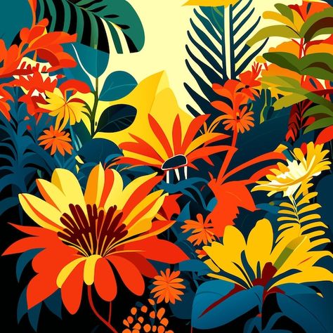 Pop Art Nature, Plants Vector, Tropical Illustration Graphics, Tropical Plants Illustration, Jungle Illustration Background, Forest Plants Illustration, Tropical Garden Illustration, Tropical Forest Illustration, Tropical Flowers Illustration