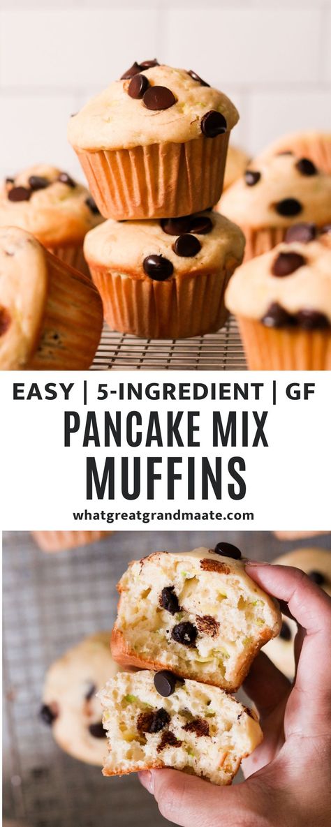 Super simple Pancake Mix Muffins made with gluten-free pancake mix - only 5 ingredients! Use this recipe as a base and add different flavors or additional mix-ins that you desire! Serve as an easy, on-the-go breakfast or snack! Pancake Mix In A Jar Recipe, Simple Pancake Mix Recipes, Pancake Mix Oatmeal Muffins, Muffins Made With Pancake Batter, What Can I Make With Pancake Mix Baking, Bisquick Mini Muffins, Gluten Free Pancake Bites, Kodiak Cakes Pancake Mix Muffins, Flourish Pancake Mix Recipes