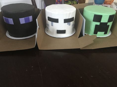 Enderman, ghast, and creeper Minecraft Cakes, Seventh Birthday, Minecraft Cake, 7th Birthday, Birthday Ideas, Needlework, Minecraft, Austin, Cake